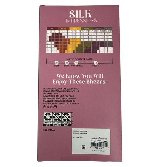 Silk Impressions Light Support 20 Denier High Waisted Pantyhose Black S 2-Pack - Picture 4 of 11